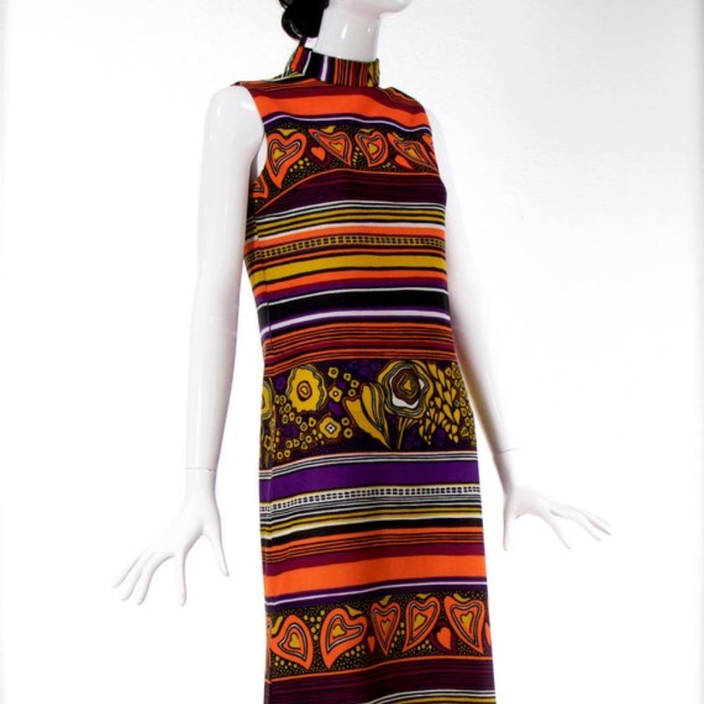1960's 1970's ILGWU Union Long Colorful Dress